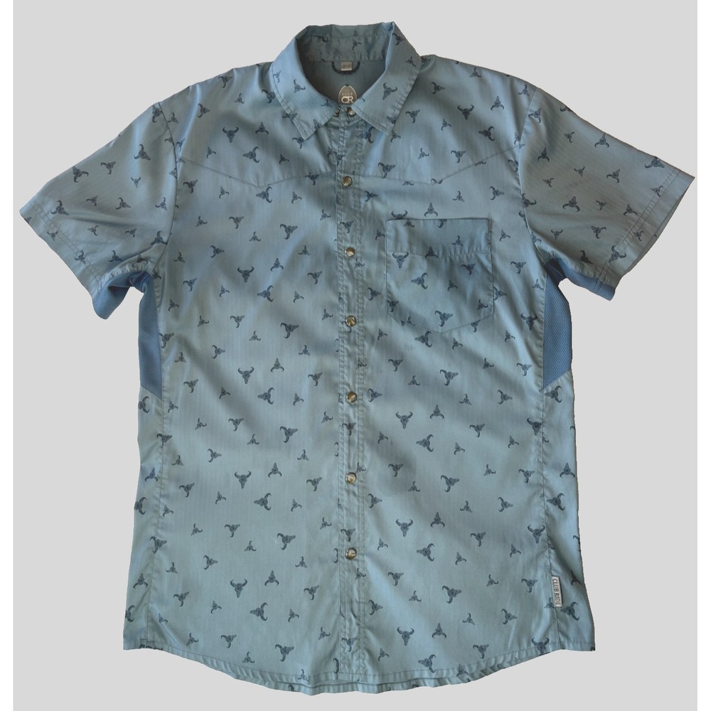 Club Ride Mens Snap Front Cycling Shirt M Short Sleeve Bull Skull Print Vented